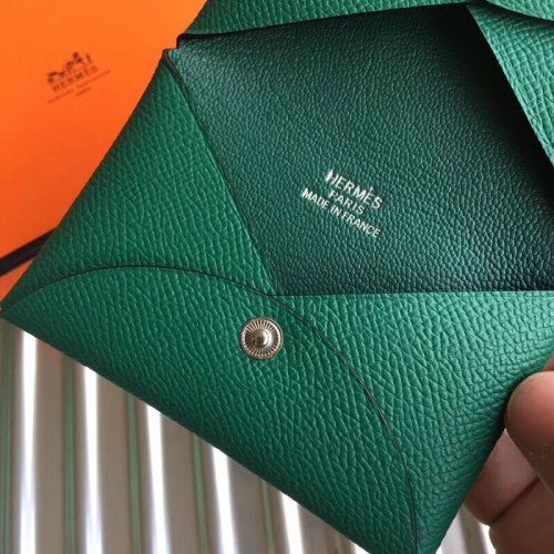 Calvi leather card wallet Hermès Green in Leather - 33895788