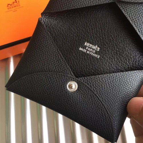 Hermes Black Epsom Calfskin Card Holder CALVI BNWTIB!