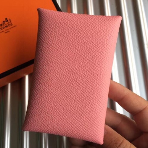 Hermes Calvi Card Holder 5P Pink Epsom Leather New w/Box at