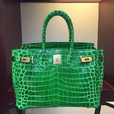 Replica Hermes Birkin 25 Handmade Bag In Malachite Crocodile Niloticus  Shiny Skin