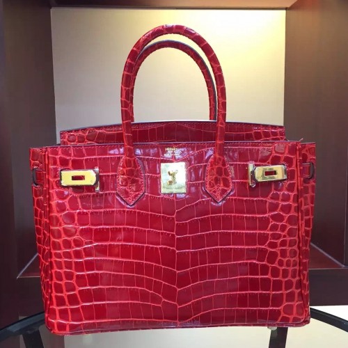 Hermes Birkin 35cm Handbag Crocodile Leather Red Gold Replica Sale Online  With Cheap Price
