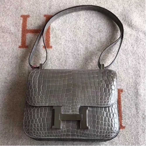 Hermès Constance Elan Handbag in Grey Niloticus Crocodile