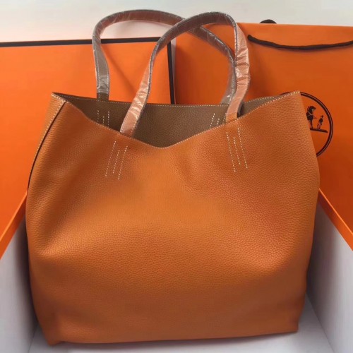 Double sens leather tote Hermès Orange in Leather - 32552603