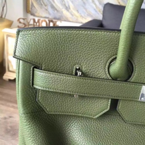 HERMÈS 40cm Lime Evercolor Leather And Toile Birkin HAC
