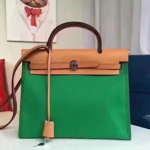 Hermes Herbag 31 Pm, Green with Tan Leather, Preowned No Dustbag WA001 -  Julia Rose Boston