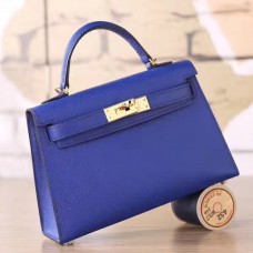 Replica Hermes Mini Kelly 20cm Bag Blue Jean Fake Wholesale