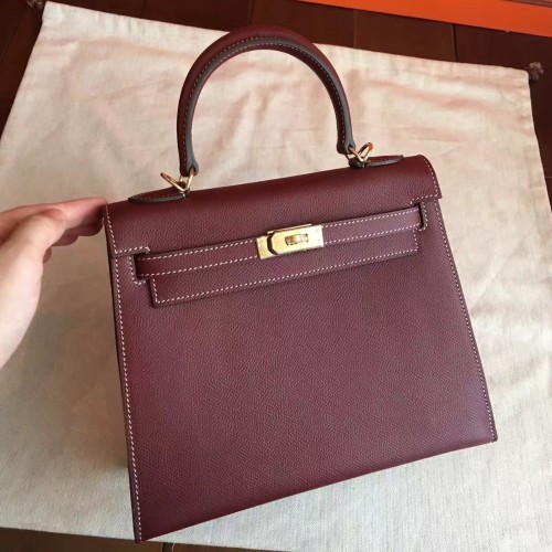 Hermes Bordeaux Epsom Kelly Cut Clutch Handmade Bag