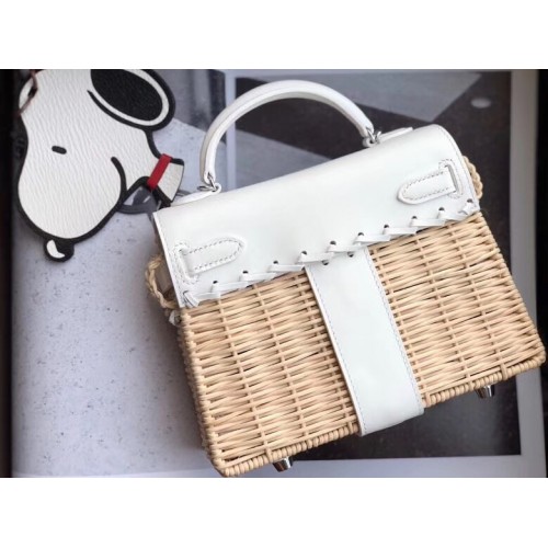 Hermes Blanc White Picnic Mini Kelly Handbag - MAISON de LUXE