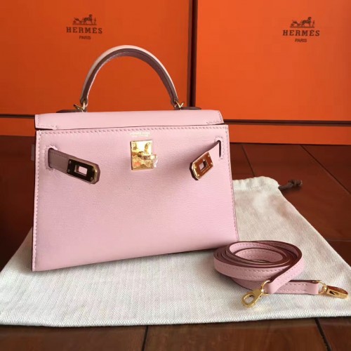 Designer Replica Hermes Rose Dragee Swift Kelly Retourne 28cm Handmade Bag  QY02193