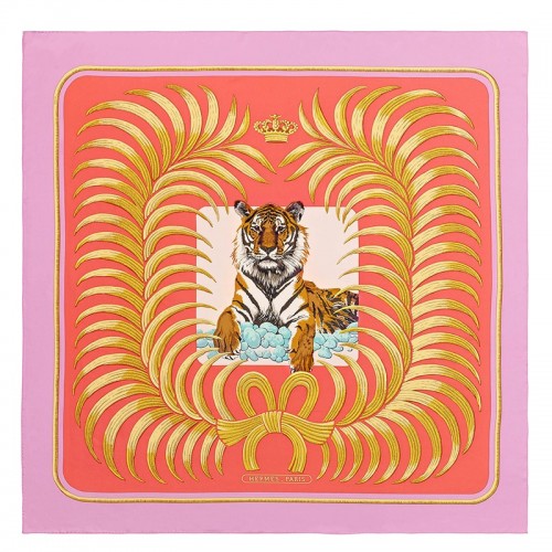 Hermes Tigre Royal double face multicolor silk scarf