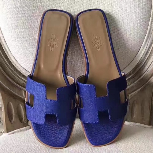 Hermès Oran Epsom Leather Slides - Blue Sandals, Shoes - HER535303