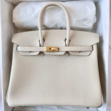 Hermes Birkin 25 Retourne Handmade Bag In Craie Clemence Leather