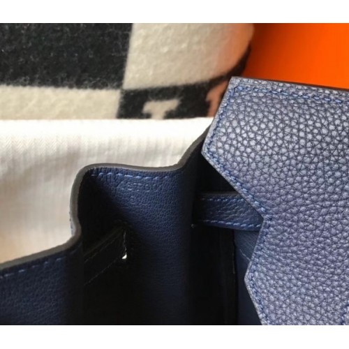 Birkin 35 leather handbag Hermès Navy in Leather - 7972355