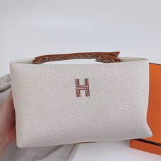 Hermes Bride-a-Brac Large Case in Ecru Canvas with Brown Zigzag Motifs