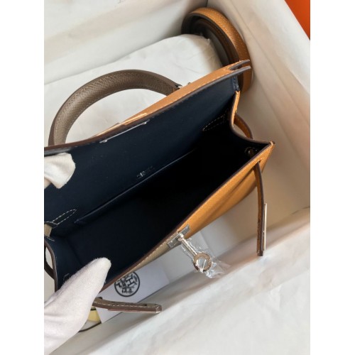 Replica Hermes Kelly Mini II Sellier Tri-color Bag In Taupe/Sesame/Blue ...