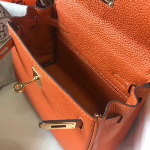 Kelly mini leather mini bag Hermès Orange in Leather - 16385474