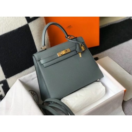 HERMÈS  VERT AMANDE SELLIER KELLY 25CM OF EPSOM LEATHER WITH