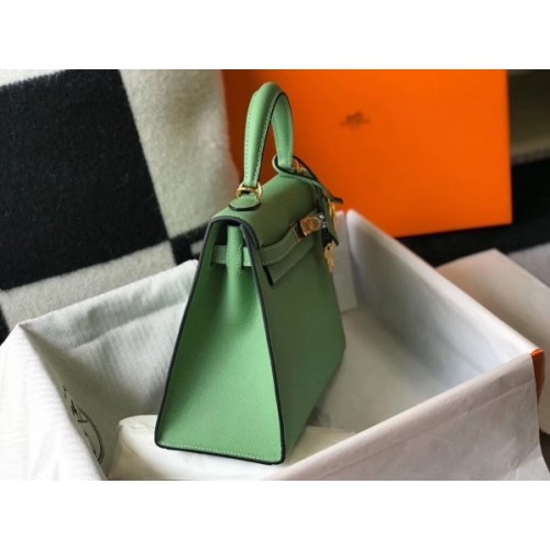 Replica Hermes Kelly Pochette Bag In Vert Criquet Epsom Leather