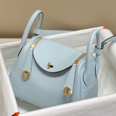 Hermes Lindy Mini Bag In Blue Brume Clemence Leather