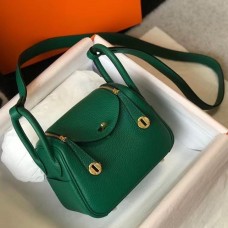 Hermes Lindy Mini Bag In Green Clemence Leather