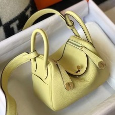 Hermes Lindy Mini Bag In Jaune Poussin Clemence Leather