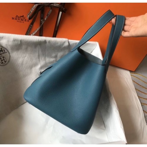 HERMES Taurillon Clemence Picotin Lock 18 PM Blue Jean 720331