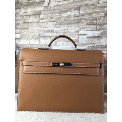Hermès 38cm Gold Epsom Leather Kelly Depeche Briefcase with Gold