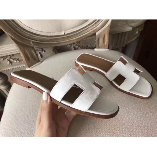 Hermes Oran Sandals In White Epsom Leather